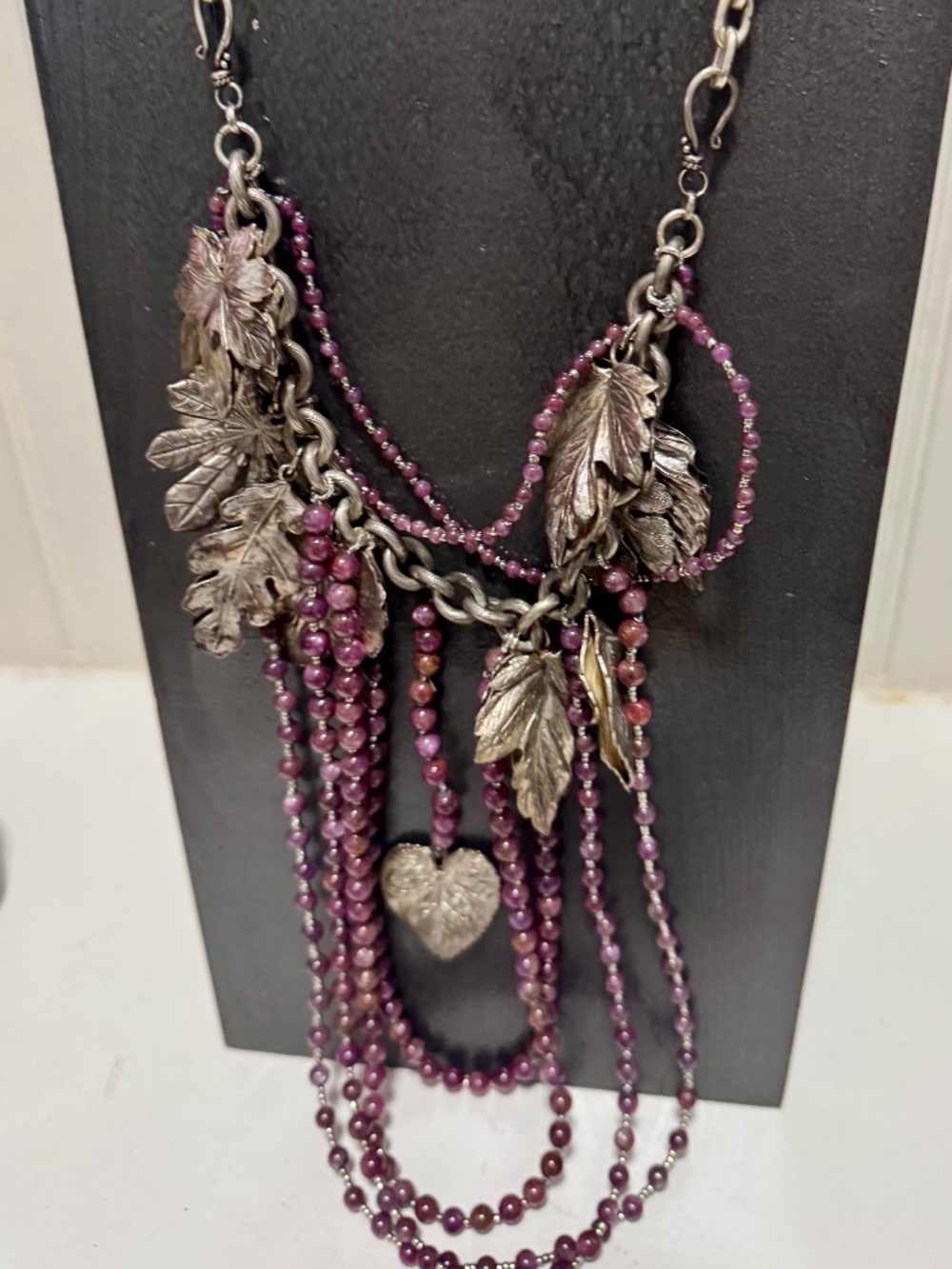 Custom Ruby Stone and Vintage Leaf Charm Necklace - The Only One - Art By Angela